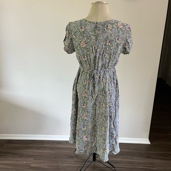 Vtg Blue Ditsy Floral Print Cottagecore Prairie Granny Maxi Dress Wmns M - Picture 8 of 12